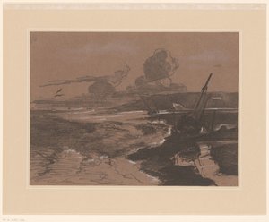 Gestrande scheepwrakken na een storm door François Louis Français (attributed to)