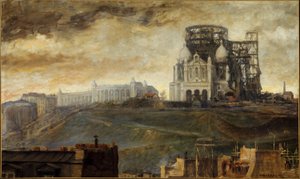 De Butte Montmartre met de Sacré-Coeur in aanbouw, ca. 1890 door François Marius Borrel