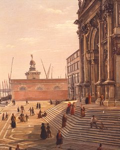 Trappen naar de Basiliek van St. Maria van Gezondheid (Basilica di Santa Maria della Salute) in Venetië, door Frans Vervloet (1795-1872), Italië