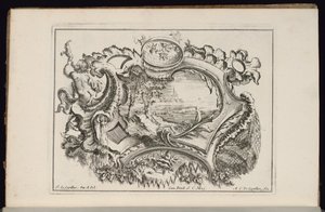 Cartouche met Putto die een Schelp Blaast, Livre de Cartouches Irréguliers (Boek van Onregelmatige Cartouches)