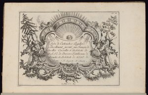 Cartouche met Zon en Vier Winden, Livre de Cartouches Reguliers (Boek van Reguliere Cartouches) door François de Cuvilliés the Elder