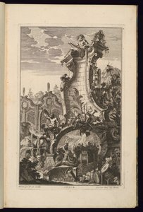 Ontwerp voor fontein met trofee van muziekinstrumenten door François de Cuvilliés the Elder