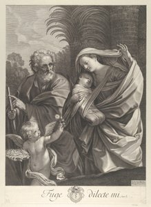De vlucht naar Egypte, de Heilige Familie loopt samen, Sint Jozef wijst naar..., ca. 1648-81