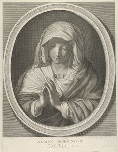 De Maagd in gebed, kijkend naar beneden, in een ovaal frame, naar Reni door François de Poilly