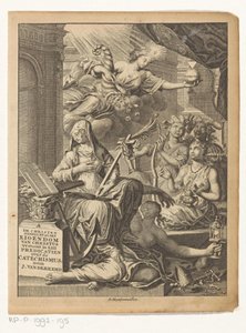 Allegorie met vrouwelijke personificaties van onder andere de waarheid en mogelijk deugden en ondeugden door François van Bleyswijck