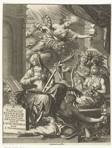 Allegorie met vrouwelijke personificaties van onder andere de waarheid en mogelijk deugden en ondeugden