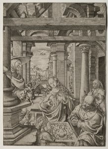 Aanbidding van de herder, ca. 1522-1525 door Frans Crabbe van Esplegem
