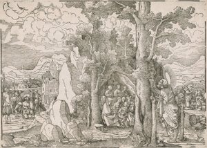 Landschap met scènes uit het leven van Sint Jan de Doper door Frans Crabbe van Espleghem