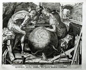 Geometrie, gegraveerd door Hieronymus Cock door Frans Floris
