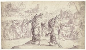 Jozua laat de vijf koningen van de Ammonieten terechtstellen (Historie van Jozua) door Frans Francken (I)
