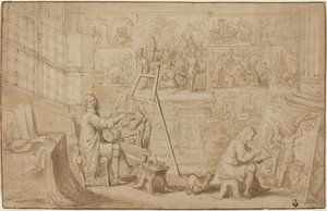 Een kunstenaarsatelier (recto) door Frans Francken the Younger