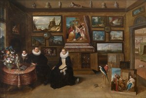 De Kunstkamer met een getrouwd stel en hun zoon, eerste derde van de 17e eeuw
