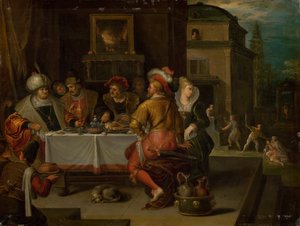 De gelijkenis van de rijke man en de bedelaar Lazarus door Frans Francken the Younger