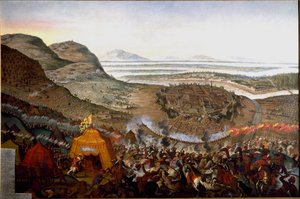 Uitzicht op de Slag bij Wenen op 12/09/1683 op de heuvel van Kahlenberg door Frans Geffels
