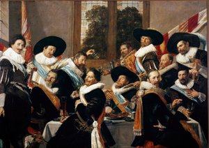 Banket van de Officieren van het Korps van Sint Adrien van Haarlem Schilderij door Franz Hals (ca. 1580-1666) 1627