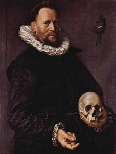 Portret van een man met een schedel