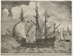 Zeilschepen: Gewapende viermaster die naar zee gaat, 1561-65