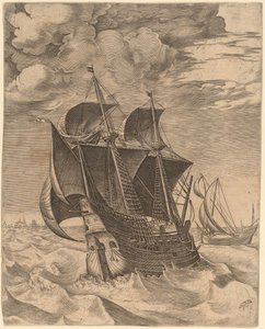 Een Nederlandse Hulk en een Boeier door Frans Huys after Pieter Bruegel the Elder