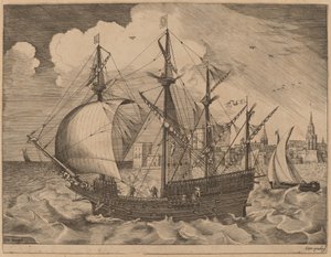 Gewapende viermaster die naar zee gaat