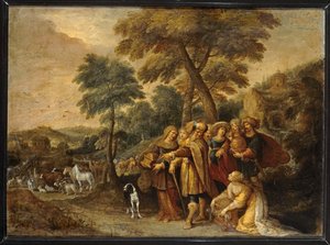 Noach gaat in de ark ... (schilderij op doek)