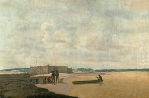 Het oude Portugese fort van de Drie Koningen aan de Rio Grande, Brazilië ... door Frans Jansz Post