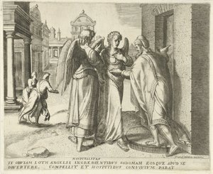 Lot en de twee engelen door Frans Menton