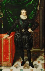 Frans: Portrait de Henri IV (1553-1610), roi de France, en costume noir Hendrik IV, koning van Frankrijk in zwarte jurk door Frans Pourbus the Younger