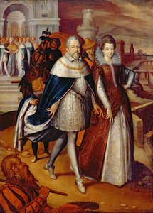 Portret van Ferdinand I (1549-1609) Groothertog van Toscane, en zijn nicht Marie (1573-1642), toekomstige vrouw van Hendrik IV door Frans Pourbus the Younger
