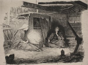 Maria, het Christuskind en Jozef op kerstochtend