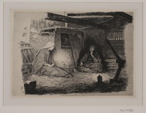 Maria, het Christuskind en Jozef op kerstochtend door Frans Schwartz