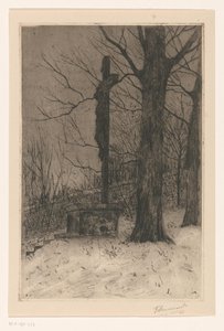 Crucifix naast boom