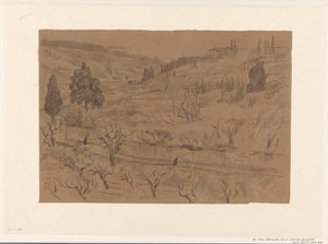 Italiaans heuvellandschap met huizen en bomen door Frans Alexander Evert Lodewijk Smissaert