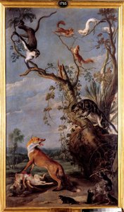 De kat en de vos Illustratie van de fabel van Jean de la Fontaine