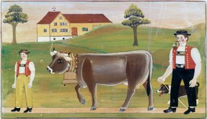 Bauer, Bauernjunge und Kuh von Franz Anton Heim