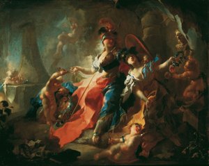 De academie met haar attributen aan de voeten van Minerva door Franz Anton Maulbertsch
