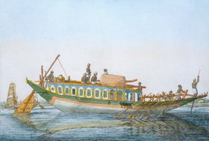 Badjera, een rivierboot met een grote peddelroer, uit 