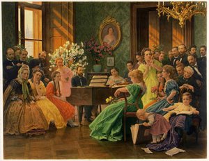Bedrich Smetana in kring van vrienden in 1865, 1923
