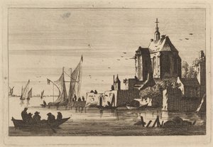 Kerk in een Inham met Roeiboot op de Voorgrond door Franz Edmund Weirotter