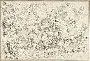 Apollo en Pan in een bootje
