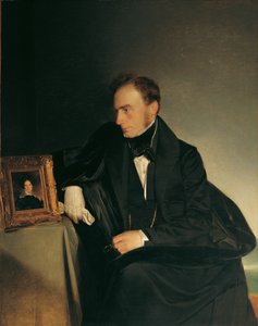 De schilder Franz Wipplinger, kijkend naar het miniatuurportret van zijn overleden zus