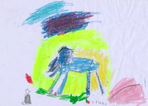 Blauw paard voor gele hemel naar Franz Marc