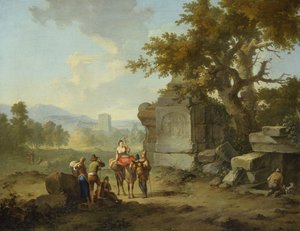 Rustiek Landschap met Reizigers (een van een paar)