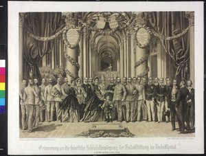 Herinnering aan de ceremoniële plaatsing van de hoeksteen van de Rudolfstichting in het Rudolfspital 1864