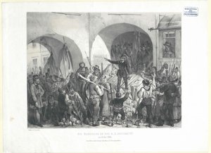 De barricade bij de k.k. universiteit op 26 mei 1848 door Franz Gerasch