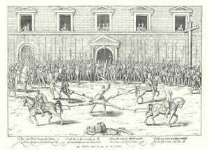 Executie van Jean de Poltrot voor de moord op Francis, hertog van Guise, Parijs, 1563 door Franz Hogenberg