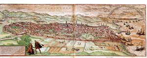 Kaart van Barcelona - Spanje (gravure) door Franz Hogenberg