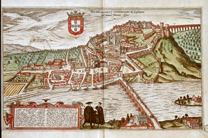 Kaart van Coimbra (gravure) door Franz Hogenberg