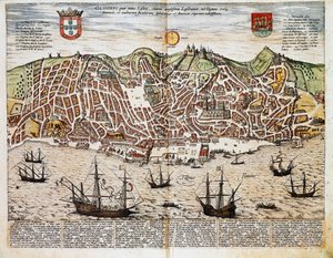 Kaart van Lissabon - Portugal (gravure) door Franz Hogenberg