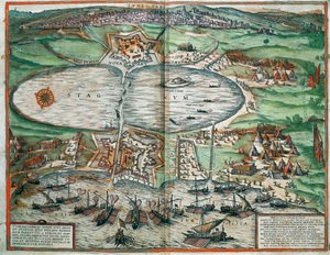 Kaart van Tunis, Tunesië door Franz Hogenberg