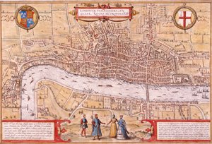 Kaart van de stad Londen, Southwark en een deel van Westminster door Franz Hogenberg